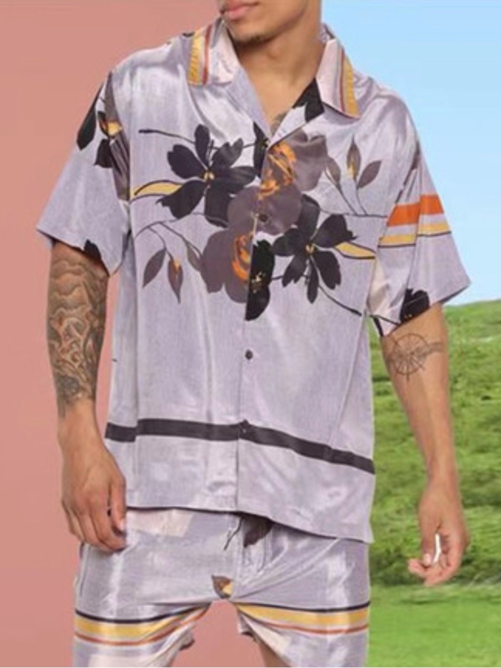 Men's Lavender Floral Short-Sleeve Button Shirt